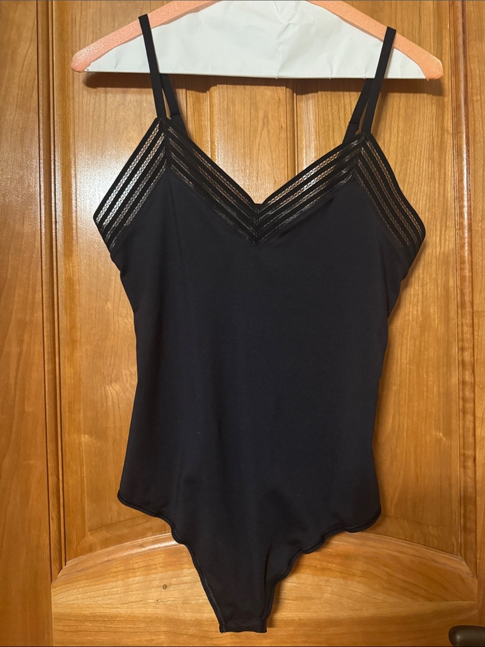 Assets by Spanx Black V-Neck Camisole/Bodysuit Mesh Trim Size M EUC